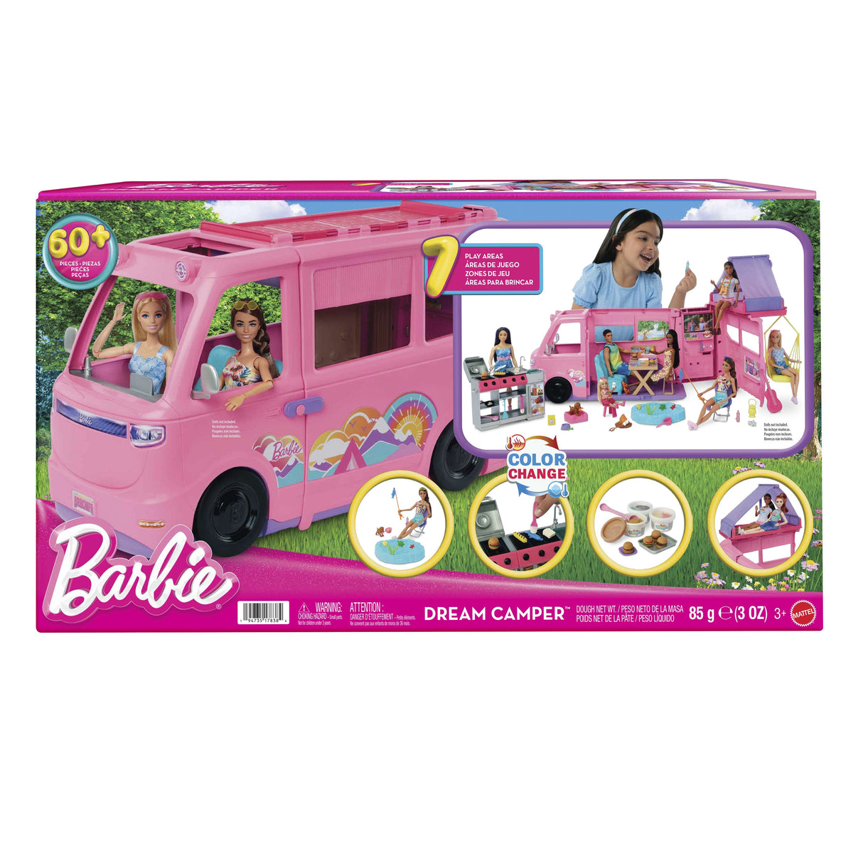 Mattel Barbie Super Abenteuer-Camper Spielset (Mit Dachzelt, Grill Mit Farbwechseleffekt Und 60 Zubehörteilen) Hrj78