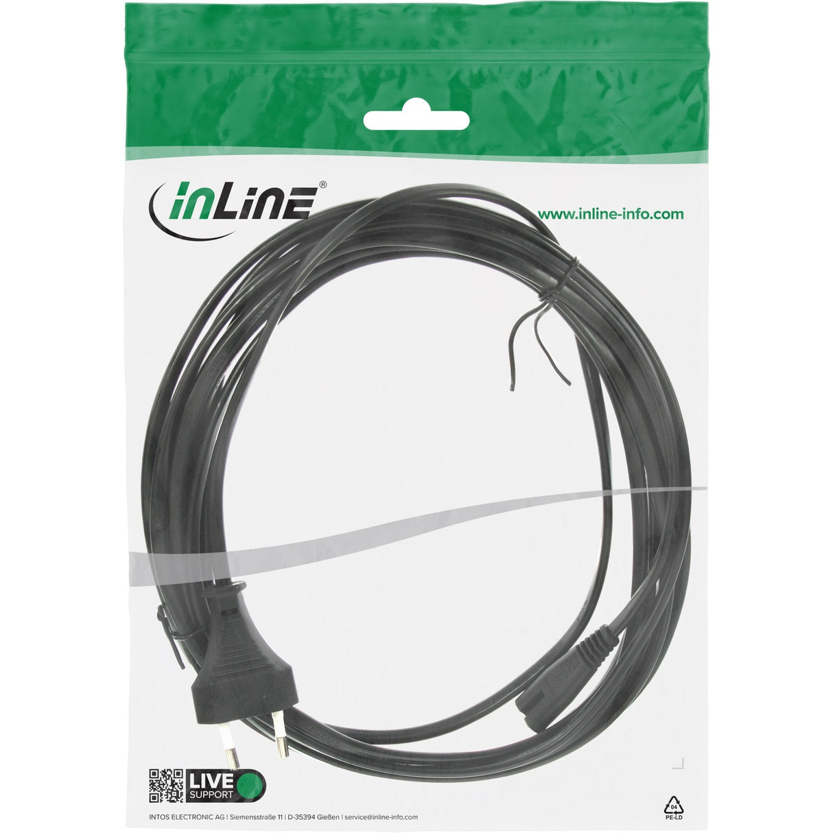 Cable De Alimentación Inline Tipo C Euro A Euro 8 C7 Enchufe Negro 5m