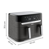 Freidora De Aire Caliente Doble Tefal Dual Easy Fry & Grill Negra, 2.700 Vatios, 2 Cestos 5,2 Litros + 3,1 Litros Ey905b