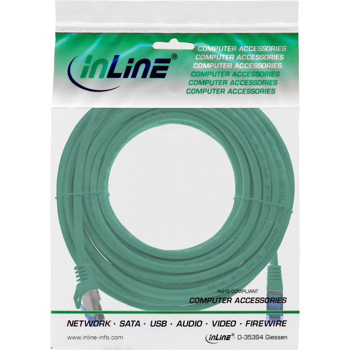 Inline® Patch Cable, Cat.6a, S/Ftp, Tpe (Lszh), Cca, Green, 7.5m