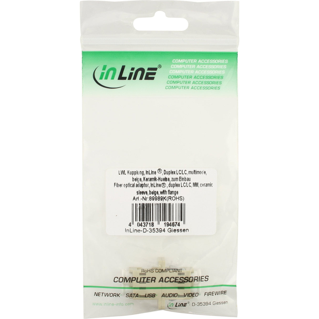 Adaptador De Fibra Óptica Inline Duplex Lc/Lc Mm Funda De Cerámica Con Brida Gris