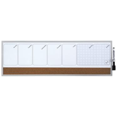 Nobo Planificador Semanal De Pizarra Magnetica Pequeña 585x190mm - Tira De Corcho - Almohadillas Adhesivas E Imanes - Gris