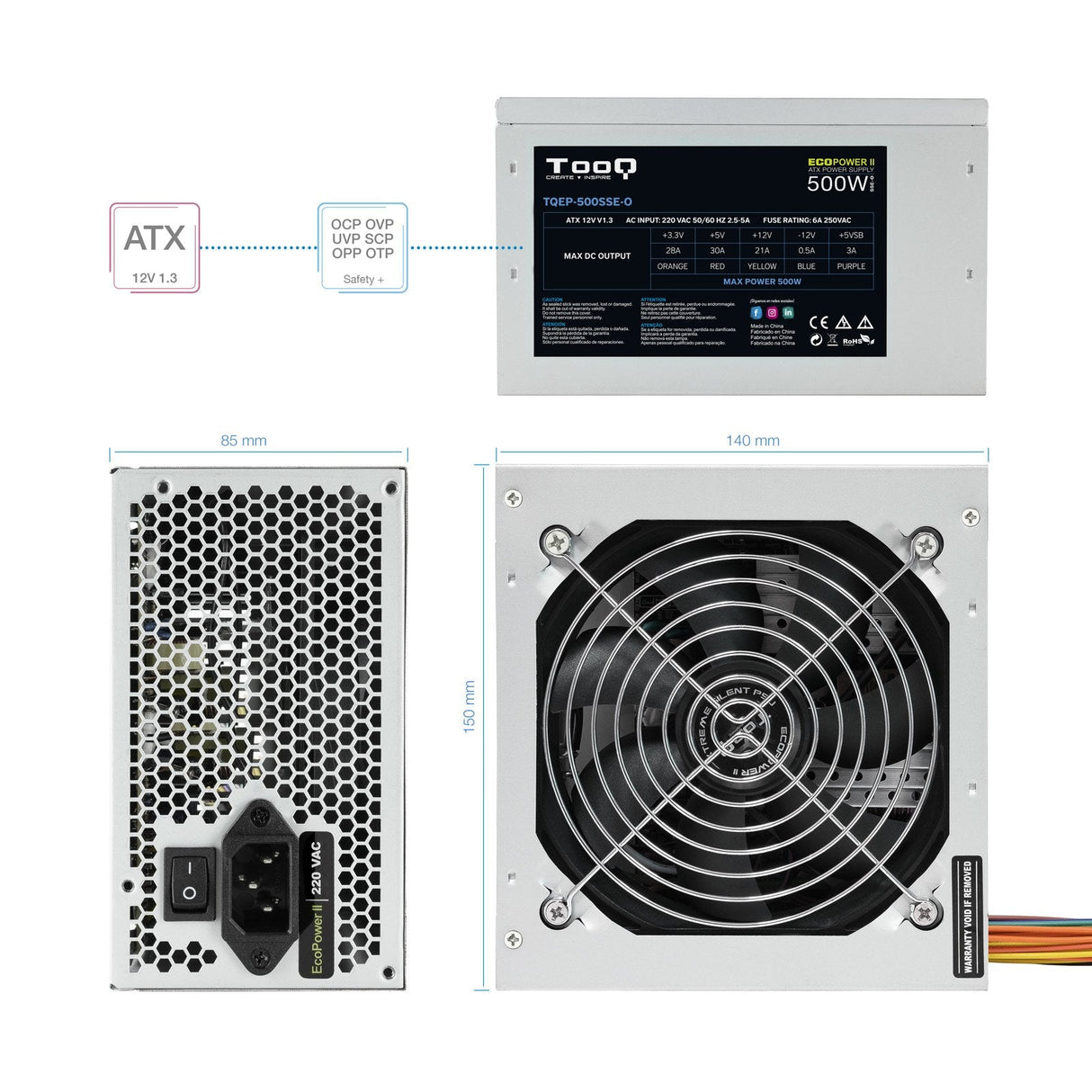 Tooq Ecopower Ii Fuente De Alimentacion 500w Atx 1.3 12v - Ventilador Silencioso 120mm