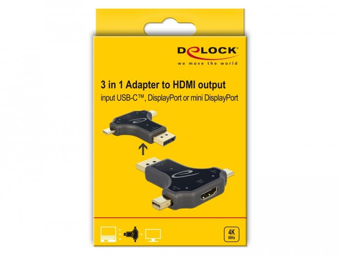 Delock 3 In 1 Monitoradapter Mit Usb-C   Displayport   Mini Displayport Eingang Auf Hdmi Ausgang Mit 4k 60 Hz