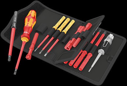 Wera Kraftform Kompakt Vde 18 Universal 1 Buscador De Her Ientas, 18 Piezas, Destornillador Rojo/Amarillo, Incl. Mango Enchufable, Comprobador De Fase, Cuchillas Intercambiables Vde 5006613001