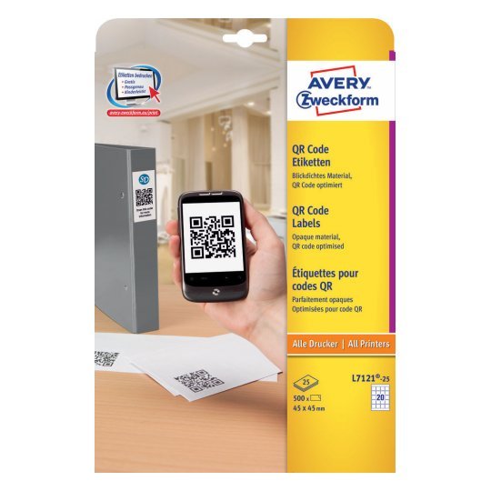 Avery Etiquetas Adhesivas Para Códigos Qr 45x45mm Inkjet/Láser 20 X 25h Blanco