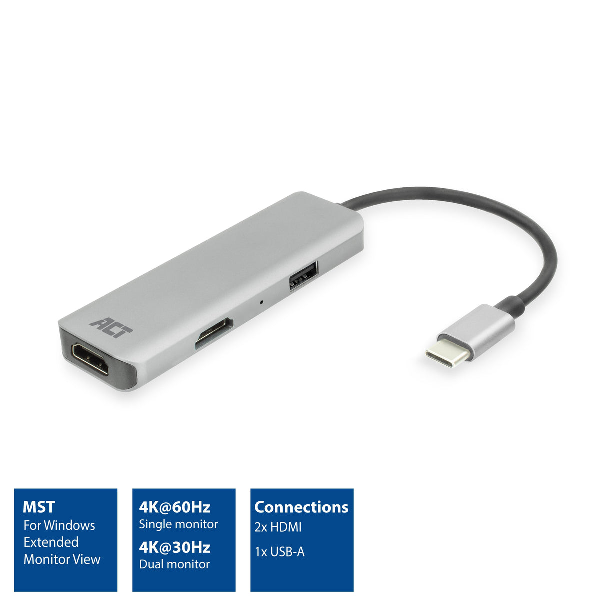 Adaptador Act Connectivity Usb C A 2 Hdmi 4k Usb A