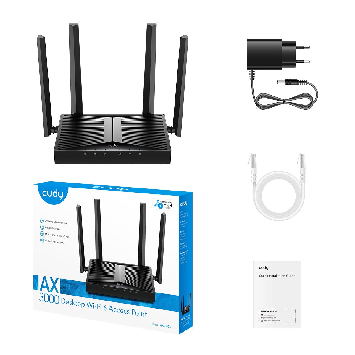 EAN 6971690793937 - Cudy AP3000D punto de acceso inalámbrico 2402 Mbit/s Negro imagen 3