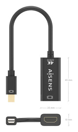 Aisens Conversor Mini Dp A Hdmi 4k@60hz, Mini Dp/M-Hdmi/H Negro, 15cm