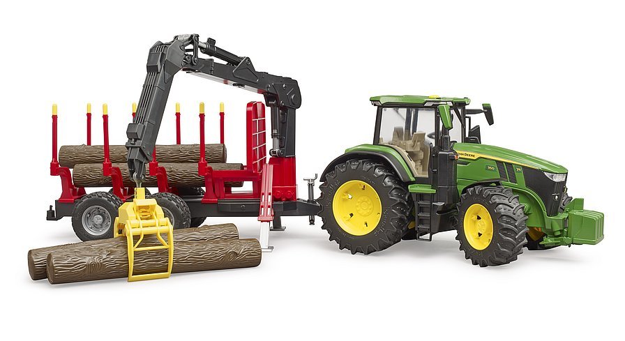 Vehículo Bruder John Deere 7r 350 M Remolque De Expedición (Verde/Rojo, Incl. 4 Troncos De Árboles)