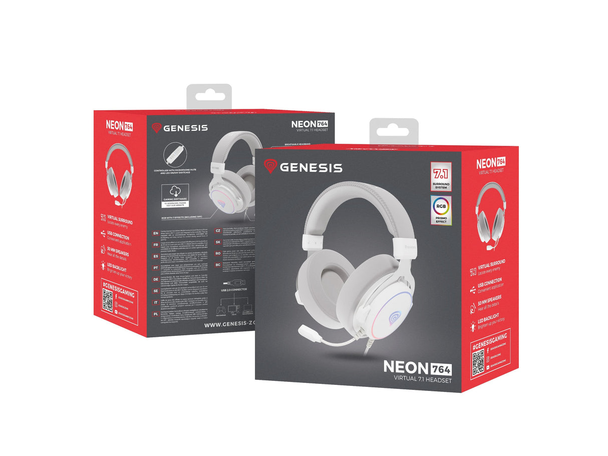 Auriculares Genesis Neon 764  Alámbrico Diadema Juego Usb Tipo A Blanco