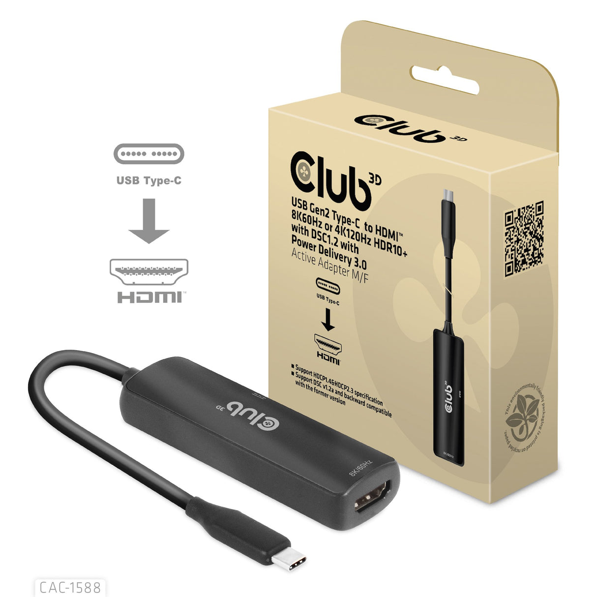 EAN 8719214472610 - CLUB3D CAC-1588 adaptador de cable de vídeo 0,17 m USB Tipo C Negro imagen 1