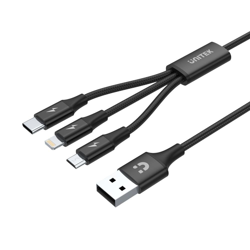 Unitek Cable Usb 3in1 Microusb Usb-C Ligthining C14049bk