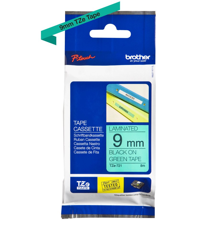 Original Brother Cinta Laminada Verde/Negro 9mm