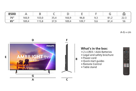 EAN 8718863046050 - Philips 8500 series 85PUS850012 2,16 m (85") 4K Ultra HD Smart TV Wifi Negro imagen 3