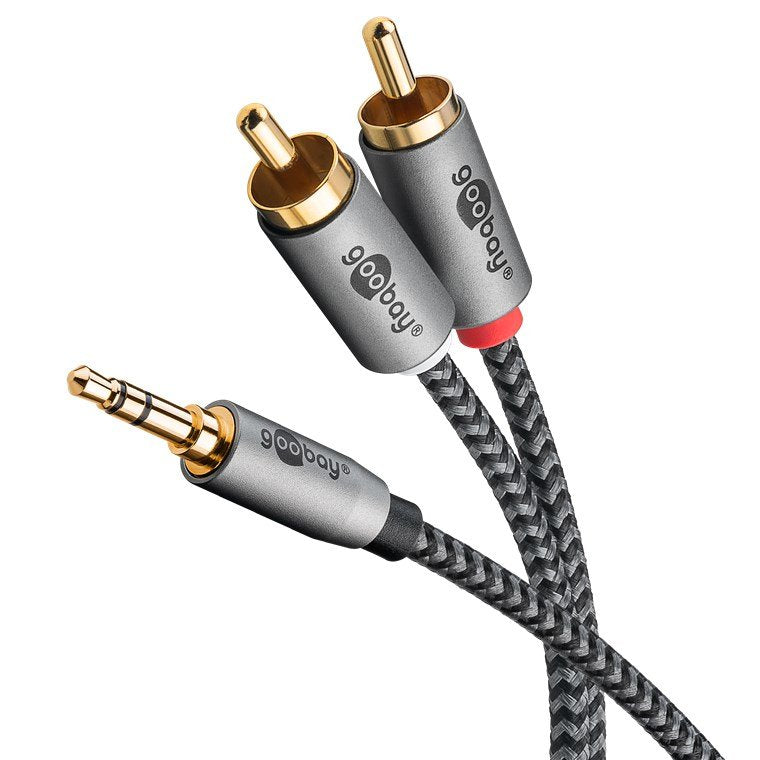 Cable  5,0m 3.5mm M (3-Pin, St) A 2xrca M Flexiplus Nylon Goobay