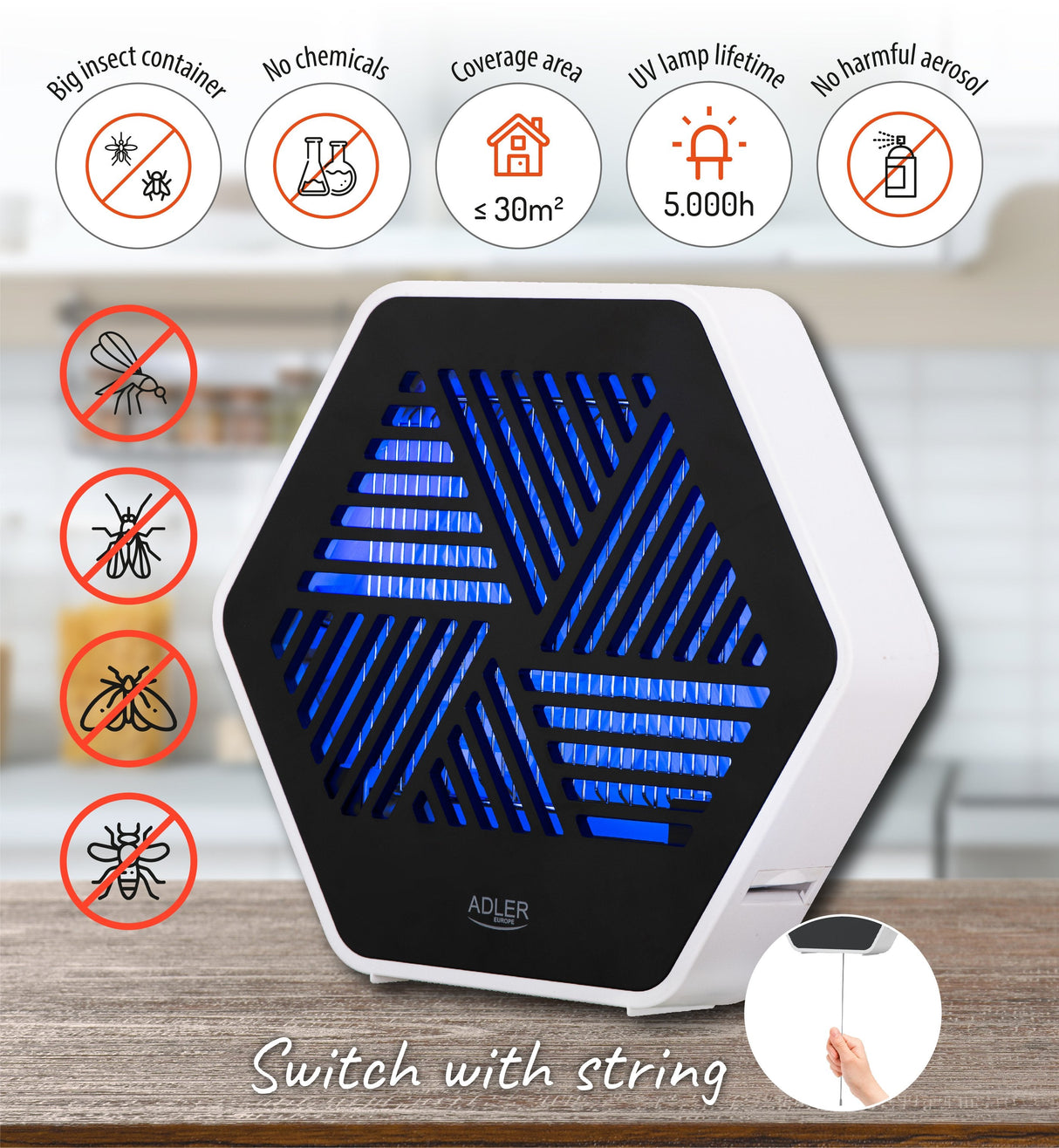 Lã¡Mpara Antimosquitos Adler Uv Ad 7939 8 W