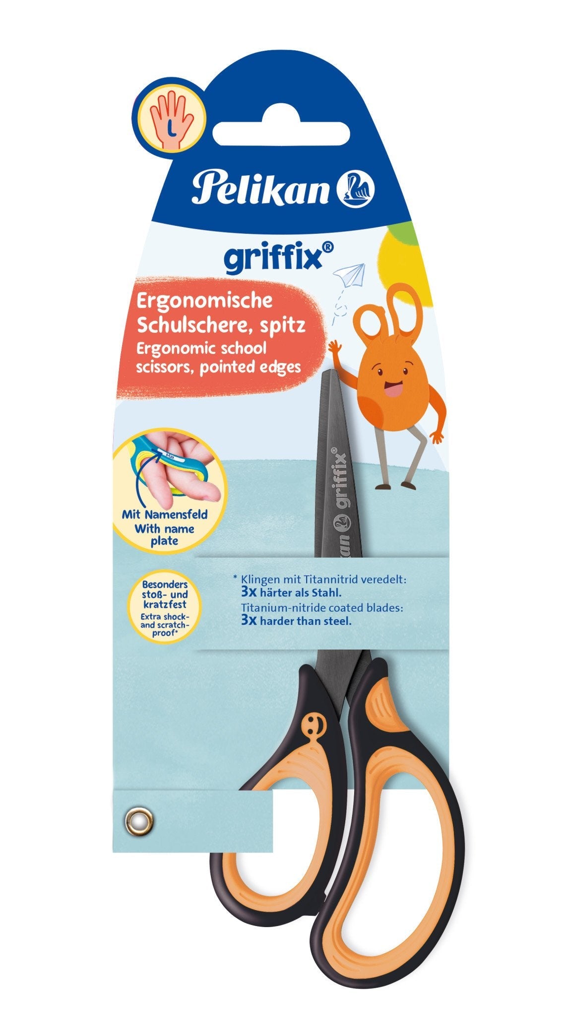 Tijera Pelikan Griffix Universal Corte Recto Negro, Naranja
