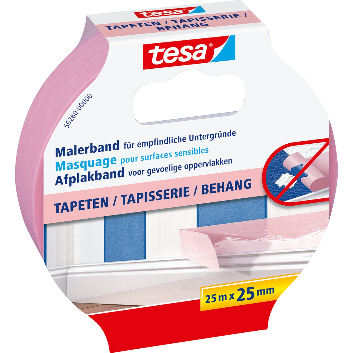 Tesa Cinta Adhesiva De Enmascarar Professional Sensitive Para Pintor Rollo 25mx25mm Rosa