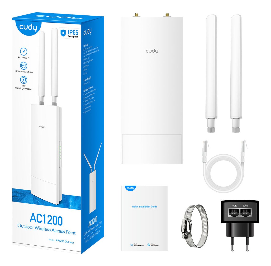 Cudy Ap1200-Outdoor Punto De Acceso Inalambrico Ac1200 Para Exteriores - 2 Puertos Fast Ethernet - Velocidad Wi-Fi De