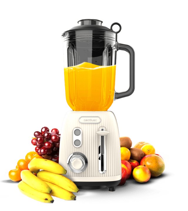 Batidora Cecotec De Vaso Power Black Titanium Retrobeige. 1200w, Jarra De 1.5l, 2 Velocidades, Función Pulse, Cuchillas De Titanio, Motor Copper, Diseño Retro Y Eficiente.