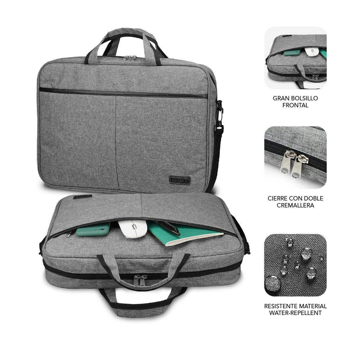 Maletin Elite Grey 13.3''14'' Subblim Hasta 14'/ Doble Cremallera / Bolsillo Exterior
