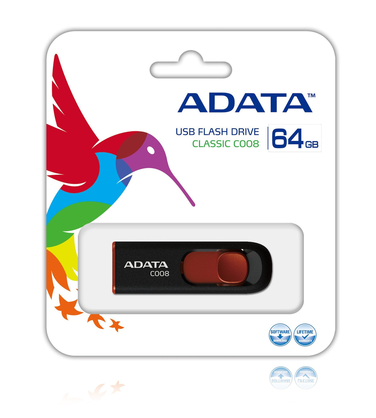 Adata Pendrive 64gb 2.0 Classic Series C008 Negro  Ac008-64g-Rkd