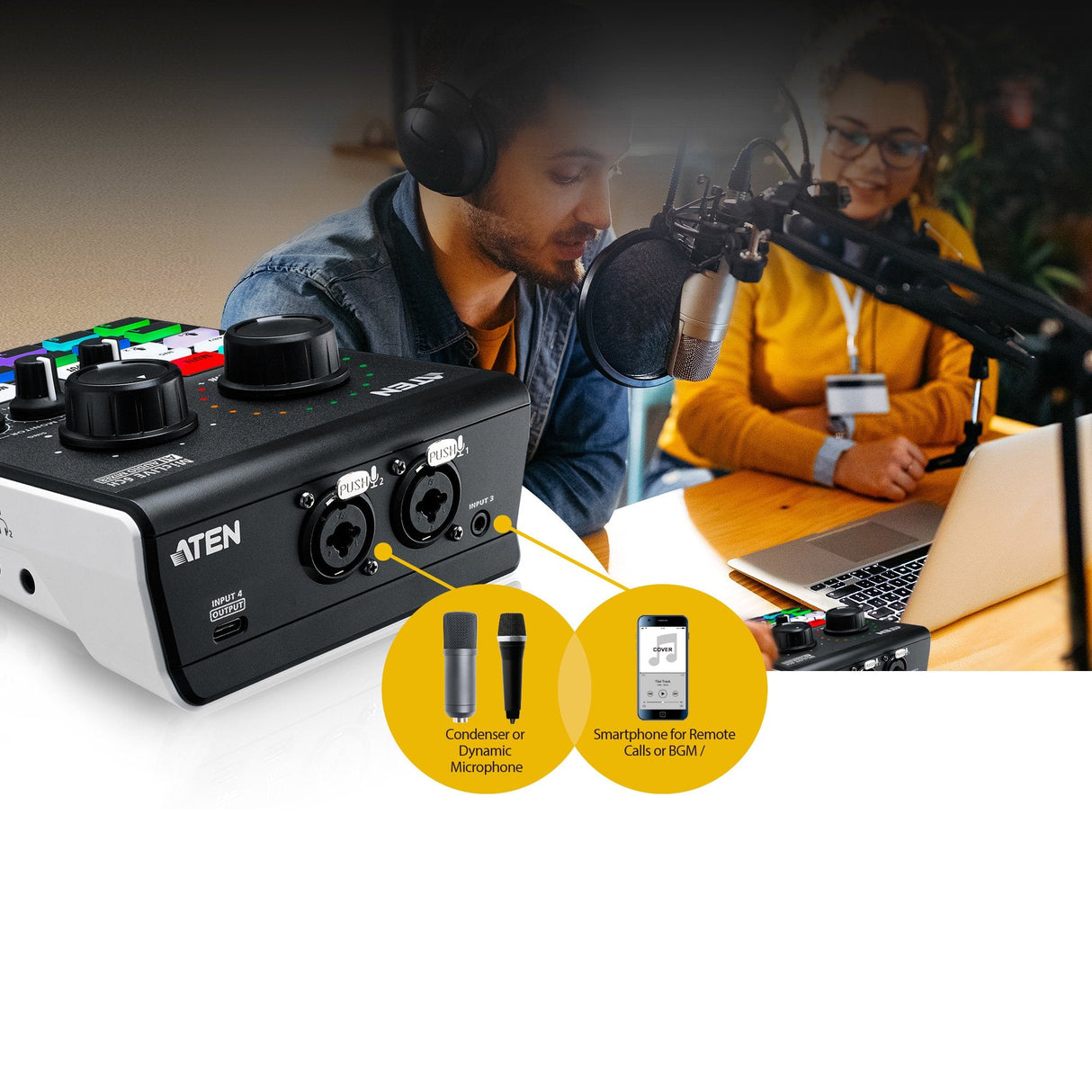 Aten Mezclador De Audio Para Pódcast Con Ia  Miclive De 6 Canales