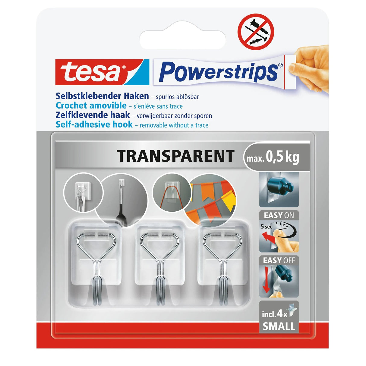Tesa Powermrips Draht Haken 1kg 3x Selbmklebend Blanco