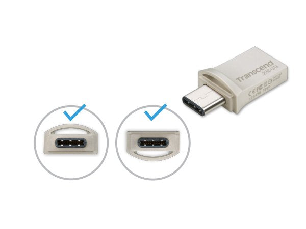 Usb-Mick 256gb Transcend Jetflash Usb3.1 Pen Drive Otg Type-A&C Silver