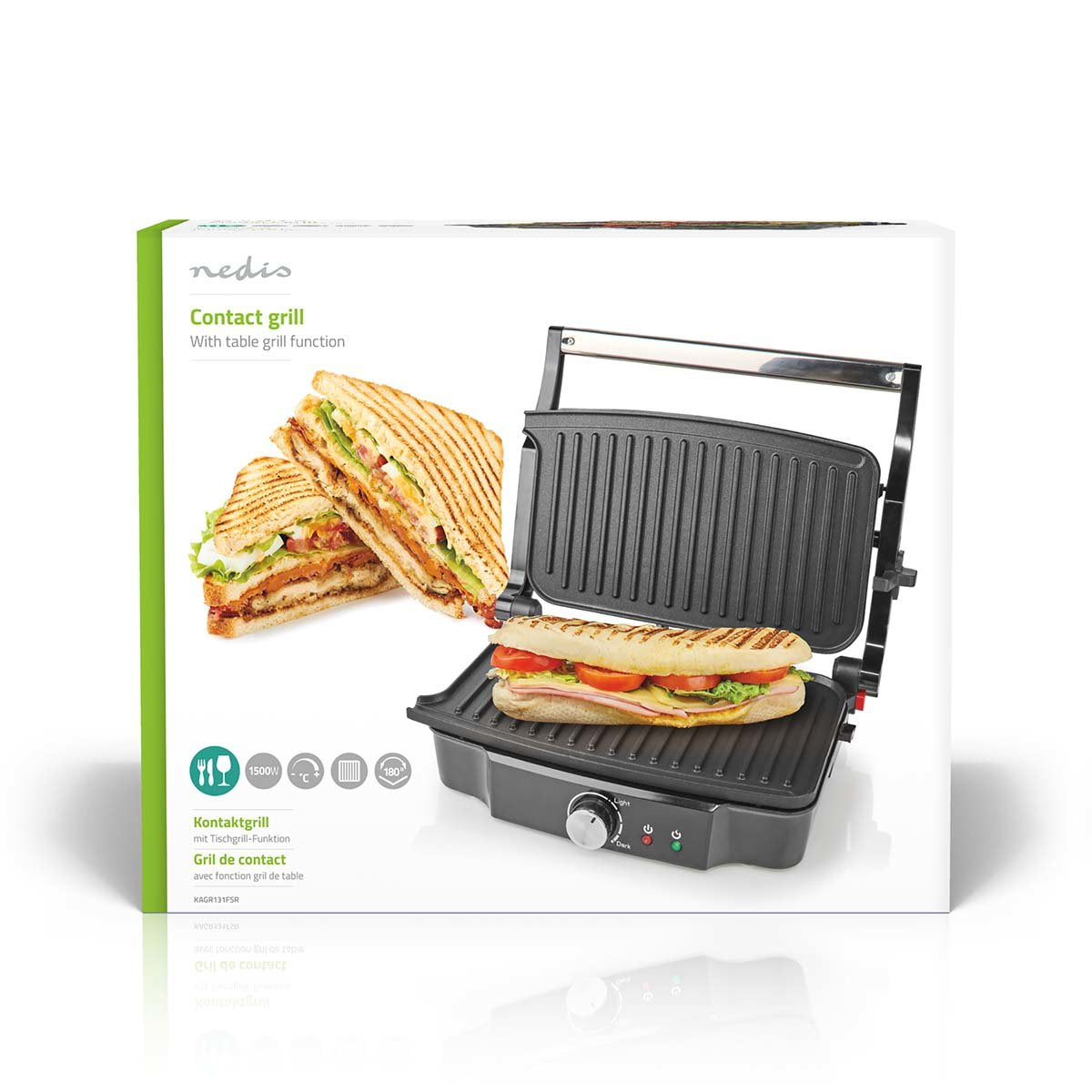 Nedis Parrilla De Contacto 1500 W Control De Temperatura Ajustable Acero Inoxidable / Plastico