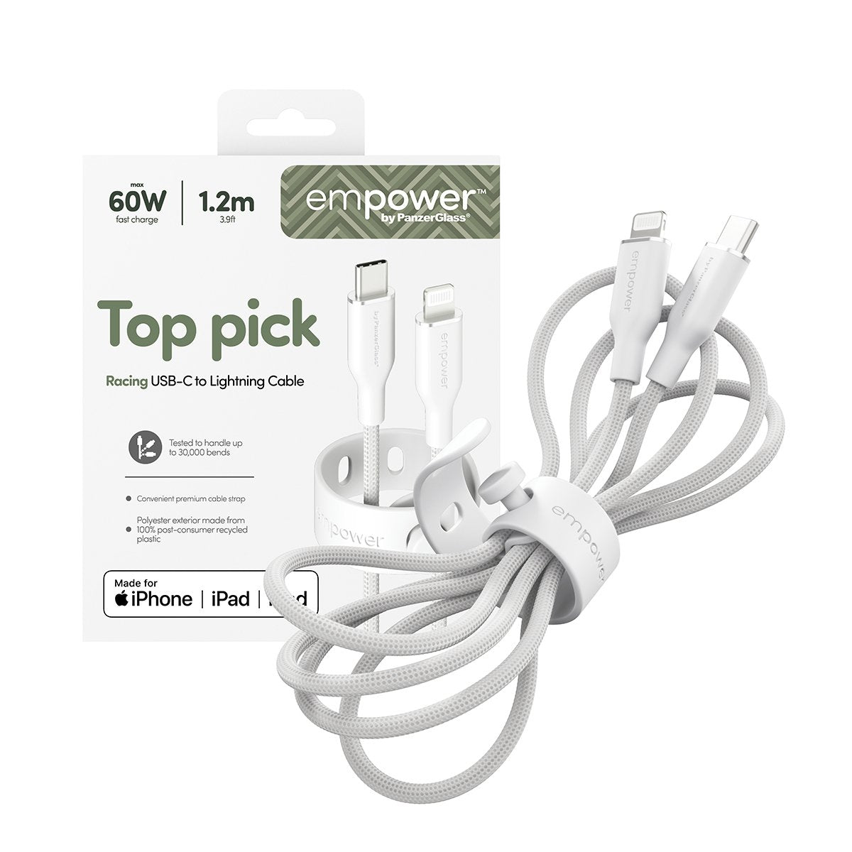 EAN 5715685027710 - PanzerGlass empower by ® Racing 60W USB-C to Lightning Cable | USB 2.0 | 1.2M | Silver White cable USB Bl imagen 5