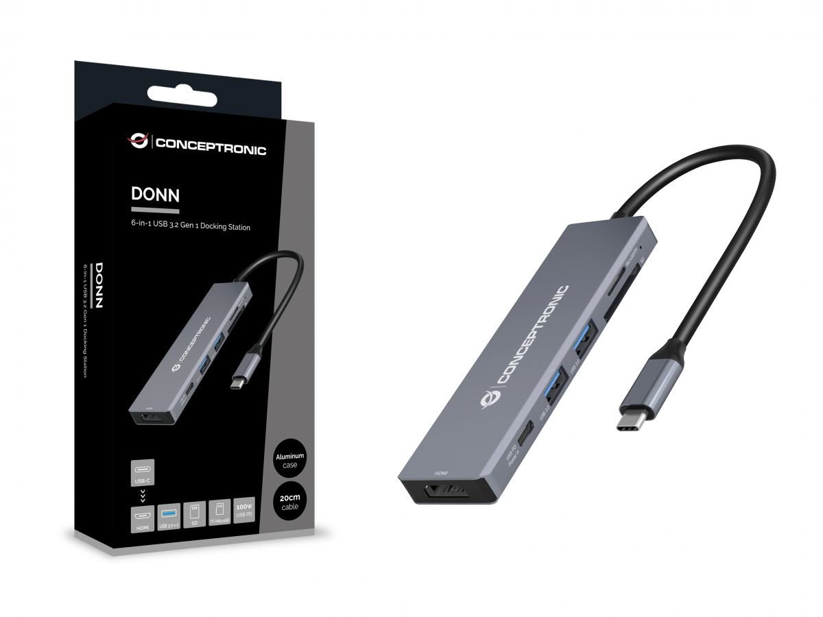 Conceptronic Dock Usb-C->Hdmi,2xusb3.0,Sd,100w Pd 0.12m Gr