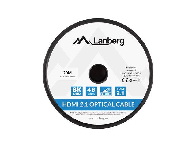 Lanberg Hdmi V2.1 8k M M Cable 20m Optical Aoc