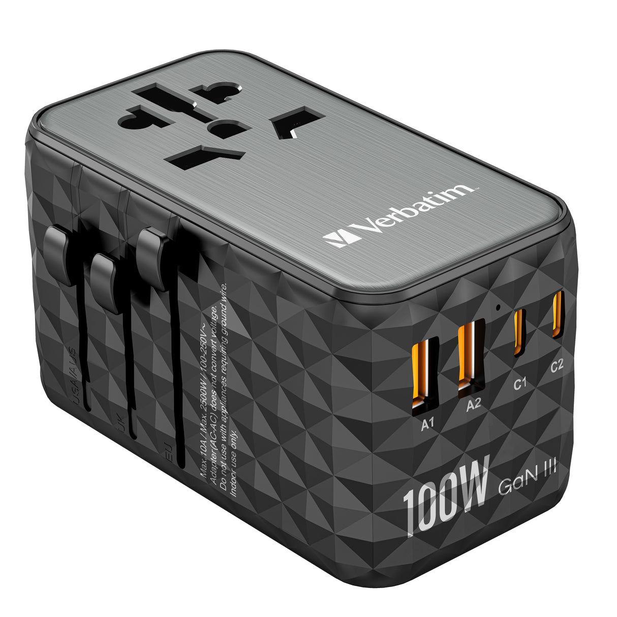 Cargador De Pared Universal Verbatim Uta-06 Gan Iii Toma De Corriente Universal 2xusb Tipo-C 2xusb 100w
