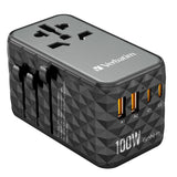 Cargador De Pared Universal Verbatim Uta-06 Gan Iii Toma De Corriente Universal 2xusb Tipo-C 2xusb 100w