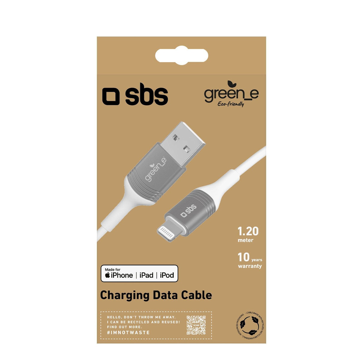 Sbs Grecableusbip589w Cable De Conector Lightning 1,2 M Plata, Blanco