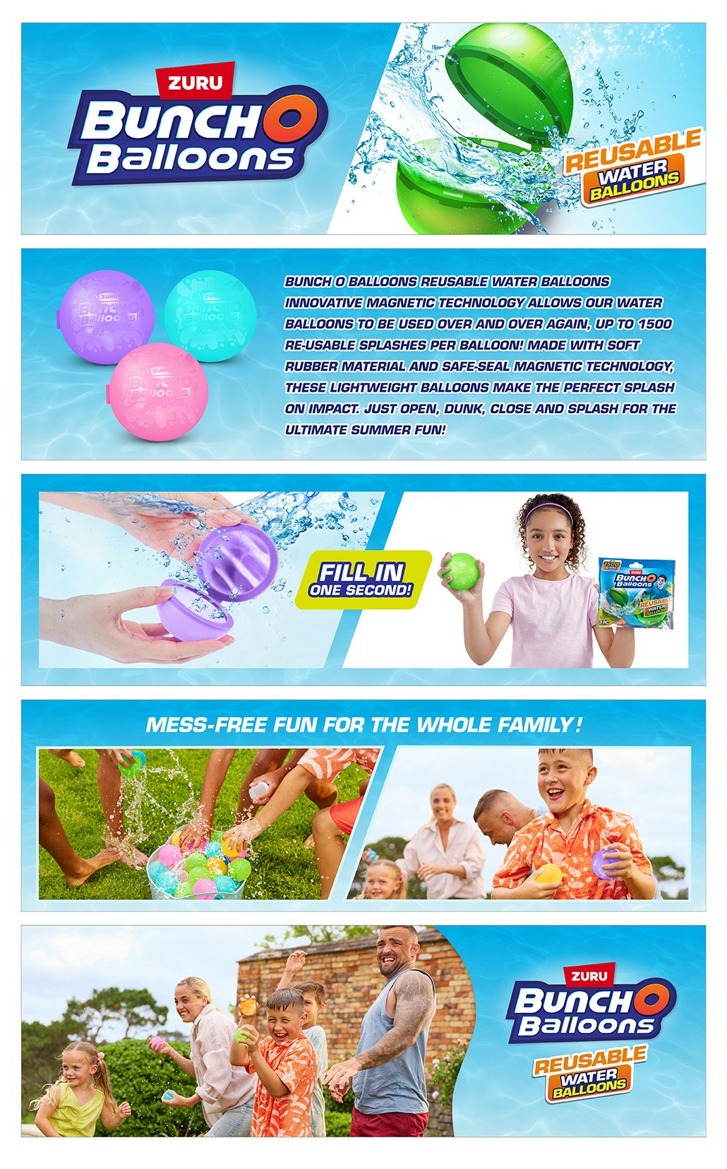 Zuru Bunch O Globos Globos De Agua Reutilizables Paquete De 3 Juguetes Acuáticos 56592uq1