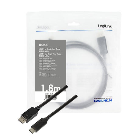 EAN 4052792050400 - LogiLink UA0335 adaptador de cable de vídeo 1,8 m USB Tipo C DisplayPort Negro imagen 3