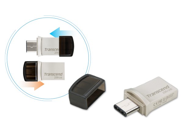 Usb-Mick 256gb Transcend Jetflash Usb3.1 Pen Drive Otg Type-A&C Silver