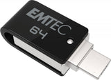 Emtec T260b Unidad Flash Usb 64 Gb Usb Type-A / Micro-Usb 2.0 Negro, Acero Inoxidable
