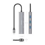 Aisens Dock Usb-C A Ethernet Gigabit + Hub 3xusb-A, Gris, 15cm