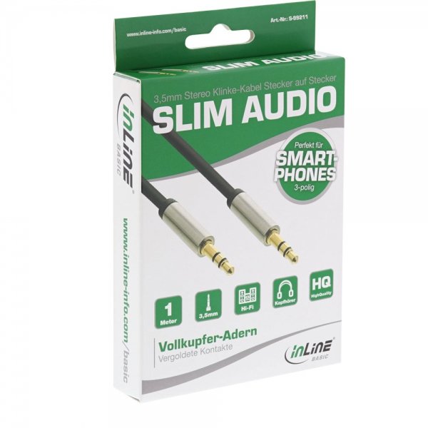 Cable De Audio Delgado Básico Inline De 3,5 Mm M/M, Estéreo, 1 M
