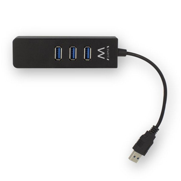 Ewent Usb3.1 Gen 1 Hub 3 Ports + 1 Port Gigabit Lan, Usb Powered Ewent Ew1140, Usb 3.0 (3.1 Gen 1) Type-A, Rj-45,Usb 3.0 (3.1 Gen 1) Type-A, 5000 Mbit/S, Negro, 0,18 M, 110 Mm