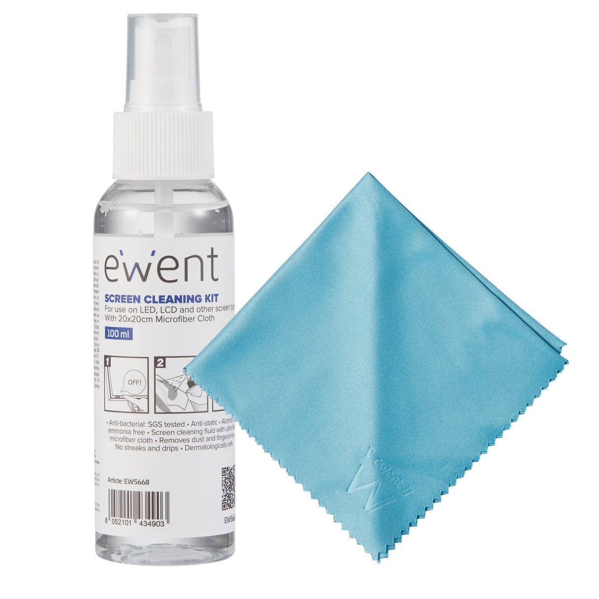 Kit De Limpieza De Pantallas Ewent Ew5668 100ml C/Paño De Microfibra 20x20cm