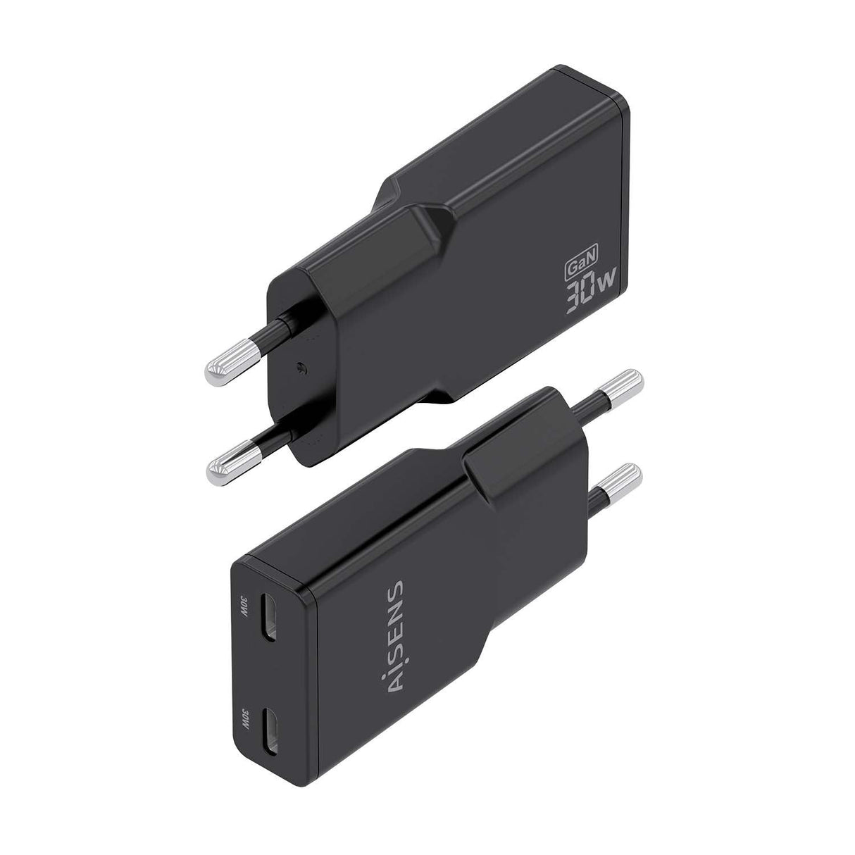 Aisens Cargador Gan Ultra Delgado 30w, 2xusb-C Pd3.0 Qc4.0, Negro