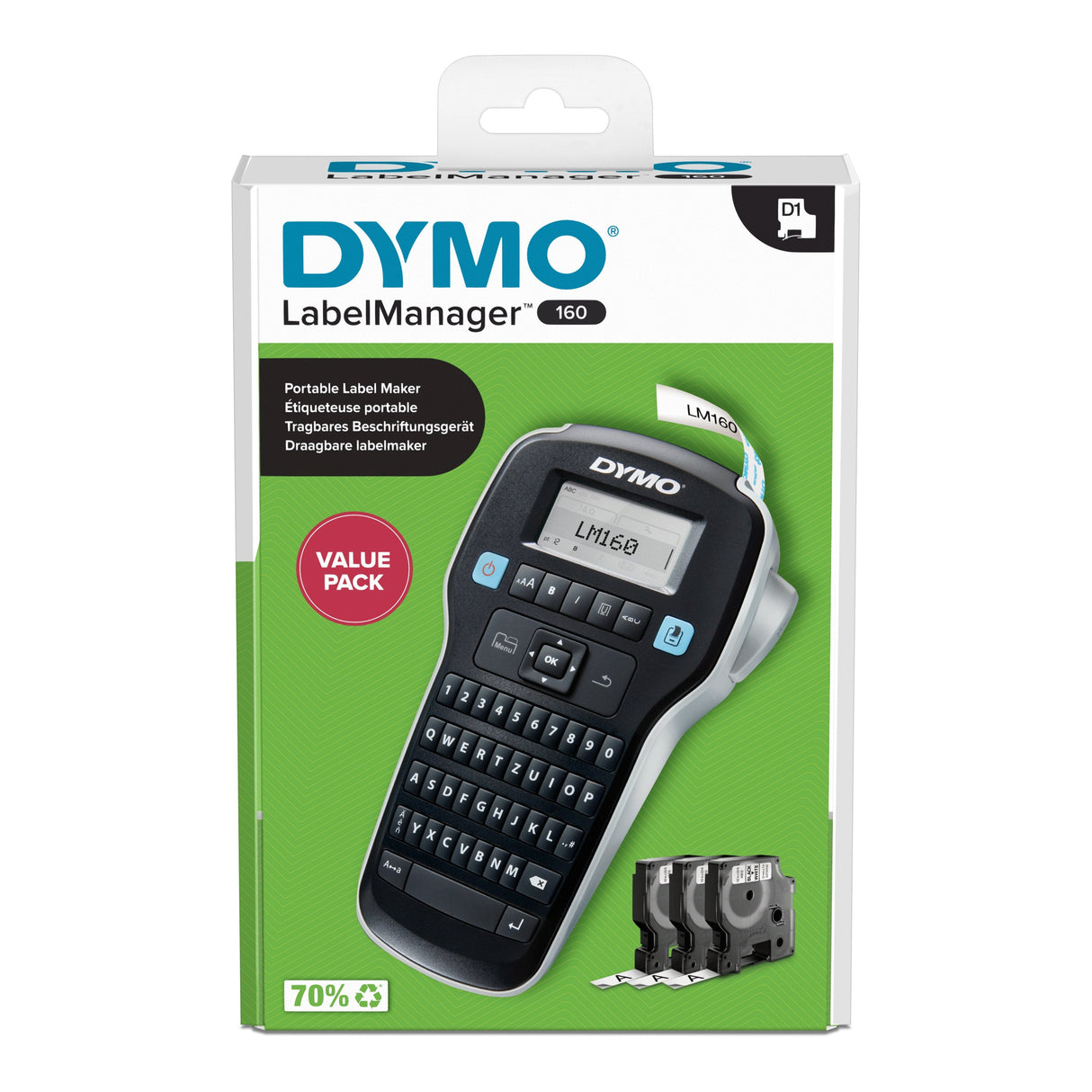 Dymo Labelmanager 160 Marter Set M. 3 D1-Bänder 12mm Qwertz