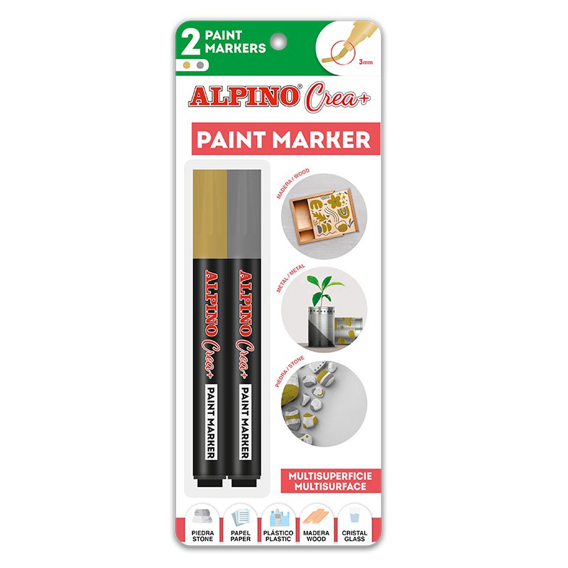 Alpino Rotuladores Crea + Paint Marker Para Decoración Todas Superficies Pack De 2 Oro/Plata