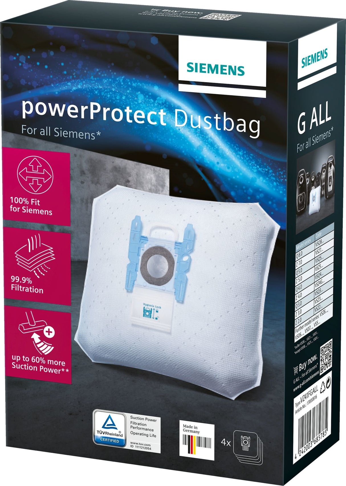 EAN 4242003685785 - Siemens VZ41FGALL accesorio y suministro de vacío Bolsa para el polvo Aspiradora cilíndrica imagen 1