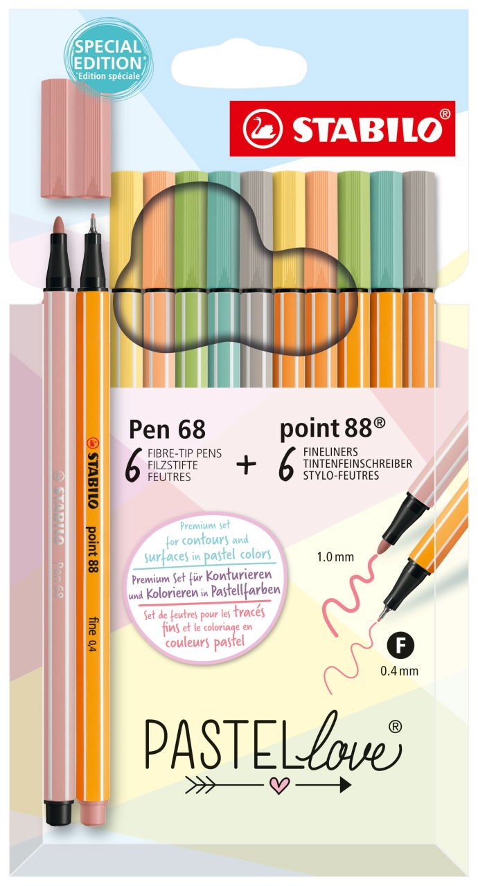 Stabilo Rotuladores Pen 68 Y Point 88 Y Pastellove Estuche 12 C/Surtidos Pastel